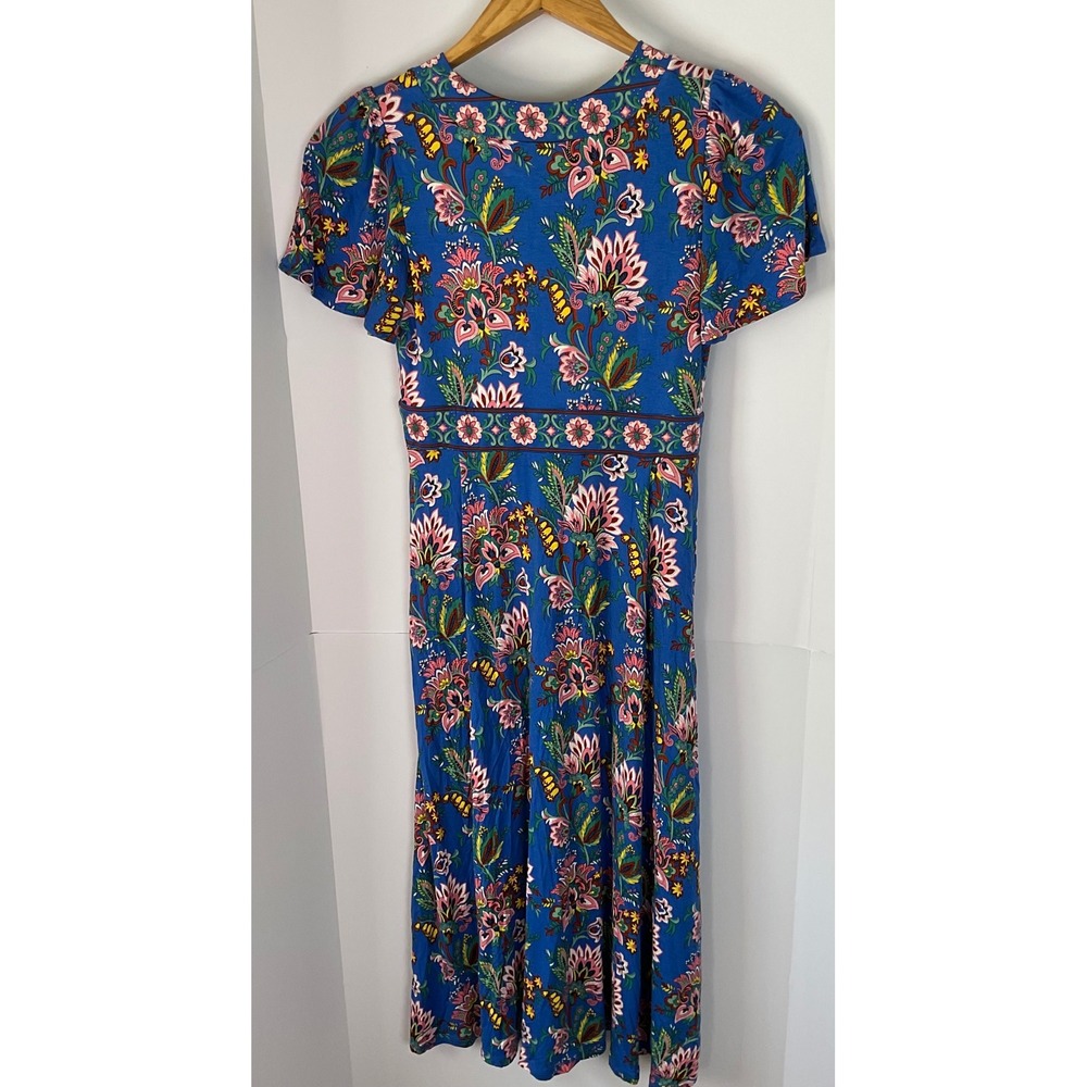Boden Ellie Flutter Maxi Tea Dress Blue Floral Paisley Pockets US 6P D0927 - Picture 10 of 11